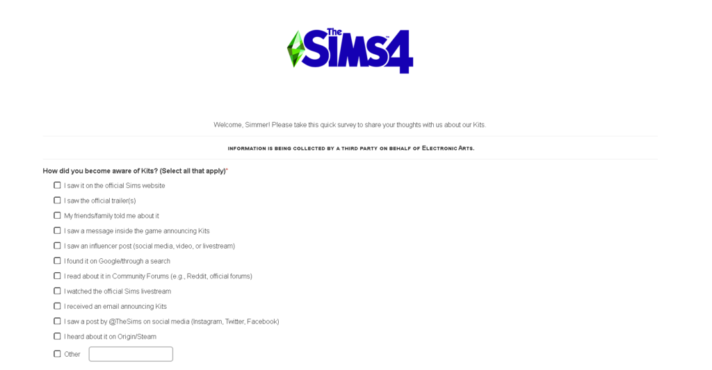 The Sims 4 survey