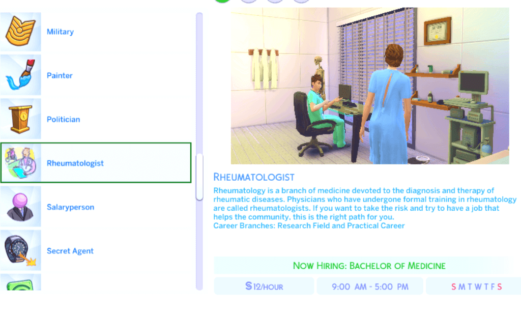 Sims 4 Rheumatologist Career Mod