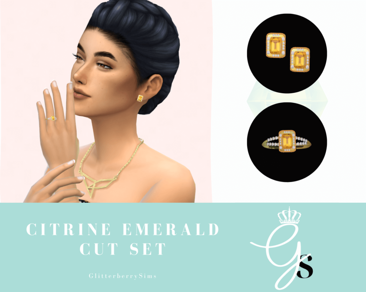 Sims 4 Accessories cc – Citrine Emerald Cut Set