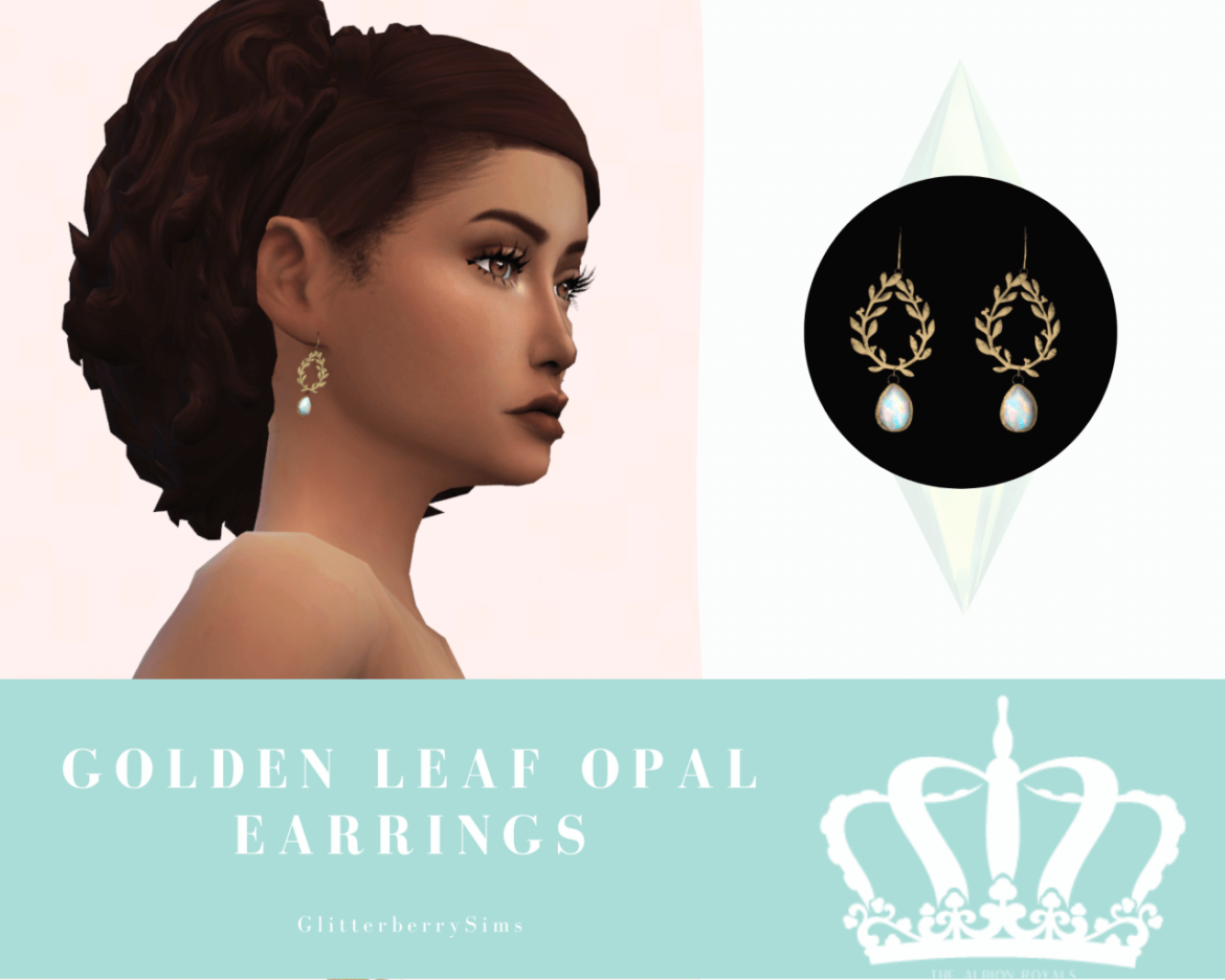 Sims 4 Accessories cc – Golden Leaf Opal Earrings