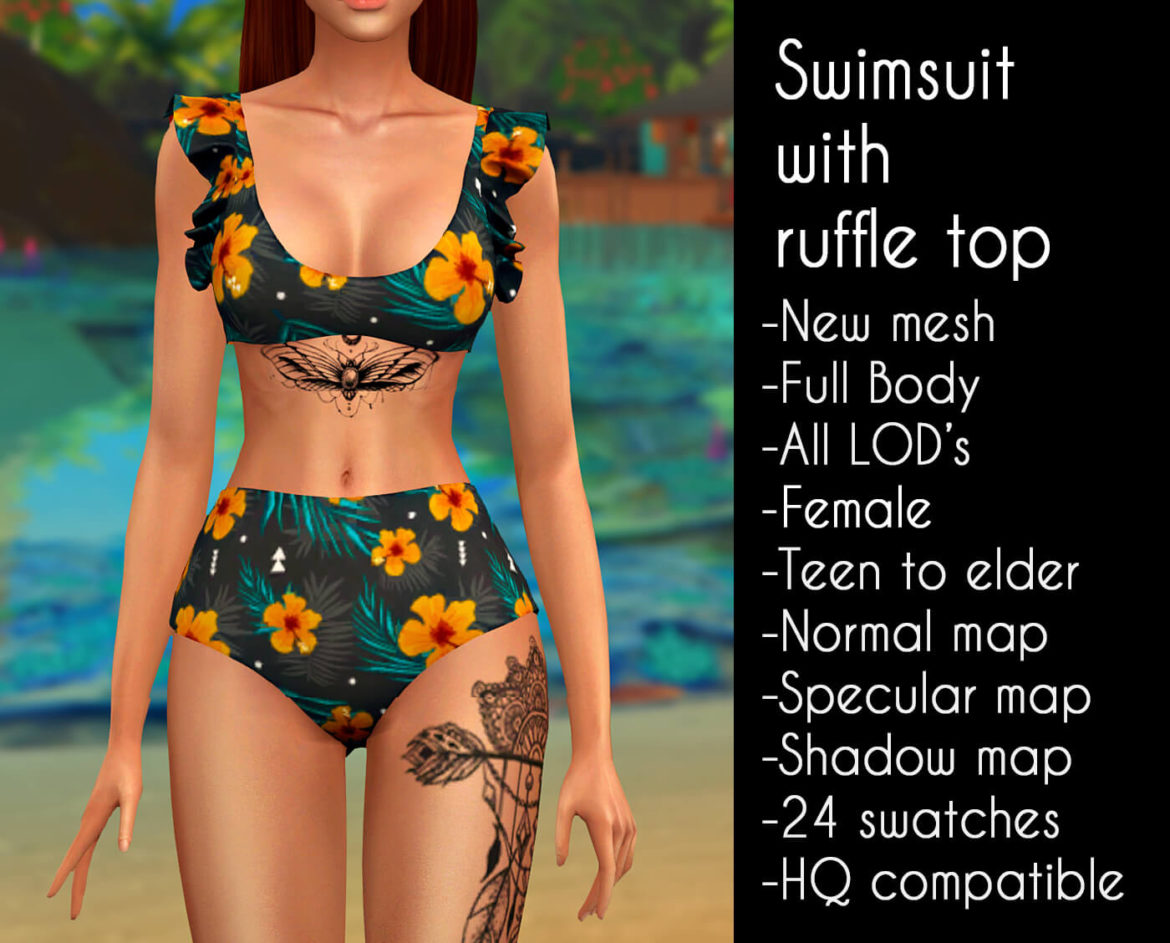Sims 4 Swimsuit with ruffle top