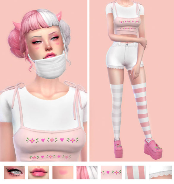 Sims 4 Lookbook EGRRRL pink white shirt