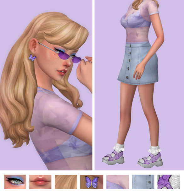 Sims 4 Lookbook purple butterfly