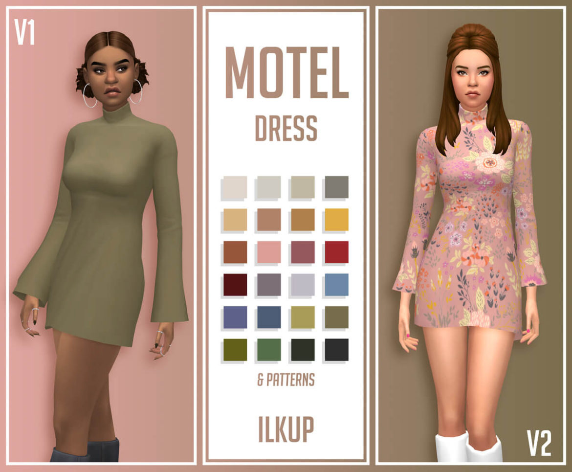 Sims 4 Motel Dress A Dress With Flared Sleeves And A High