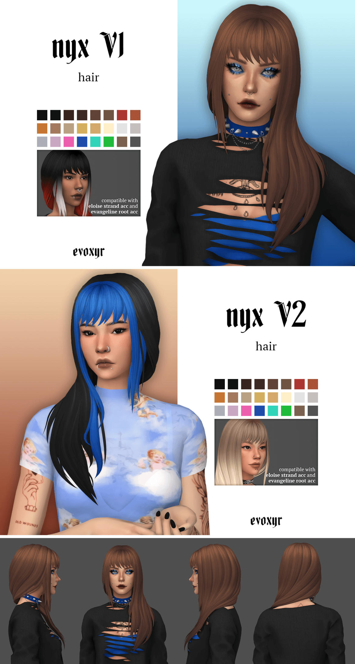 Sims 4 nyx V1 & V2 hairs