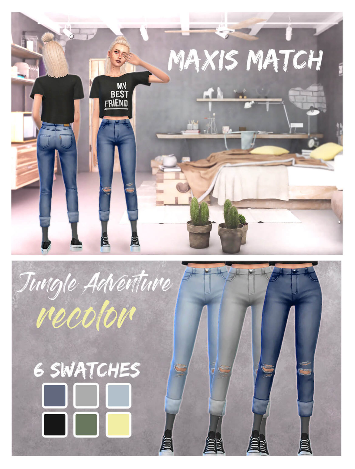 Sims 4 Jungle Adventure recolored jeans