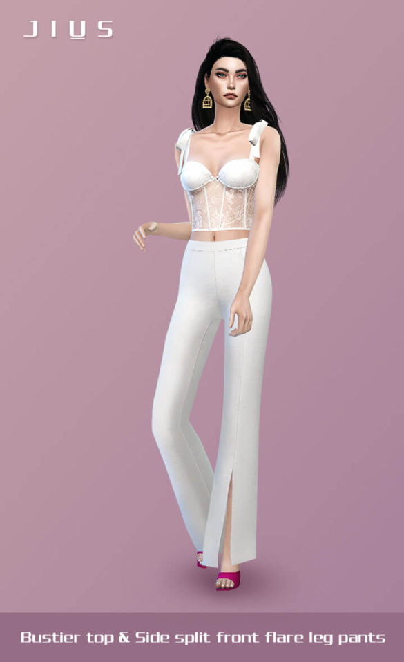 Sims 4 Bustier top & Side split front flare leg pants