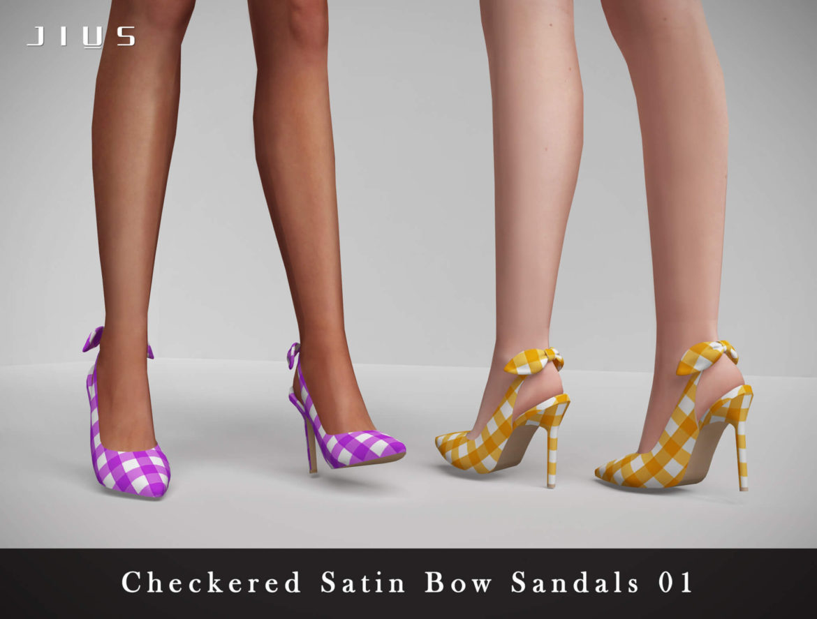 Sims 4 Checkered Satin Bow Sandals 01