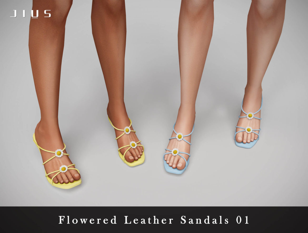 Sims 4 Flowered Leather Sandals 01