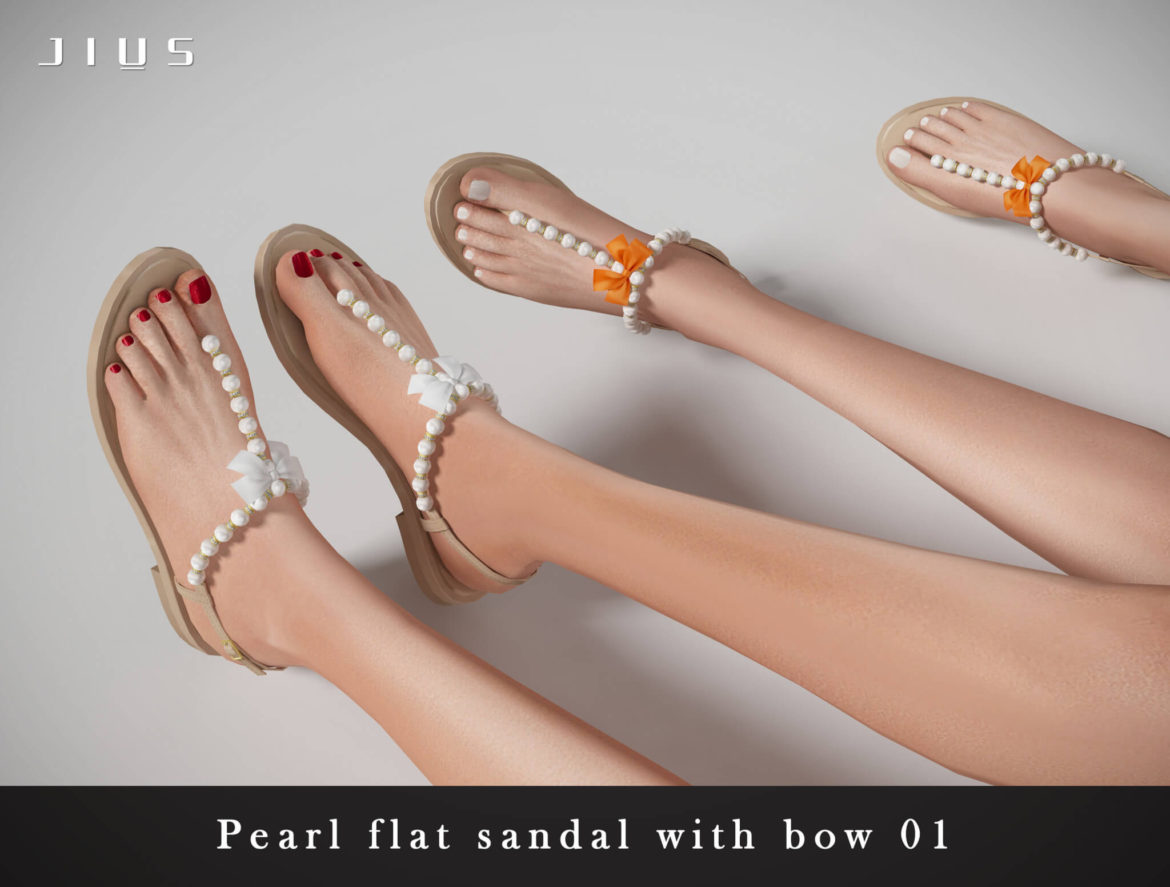 Sims 4 Pearl flat sandal with bow 01