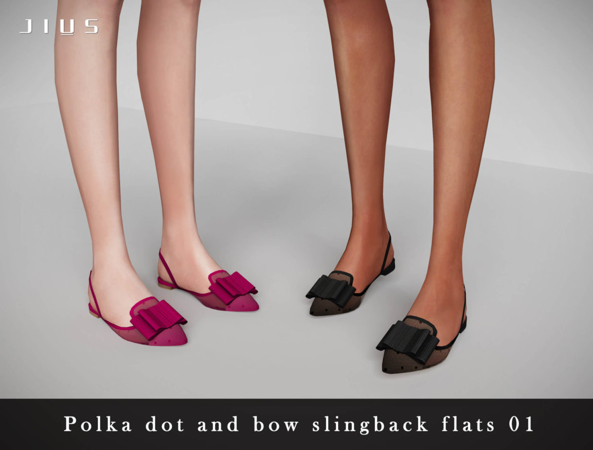 Sims 4 Polka dot and bow slingback flats 01