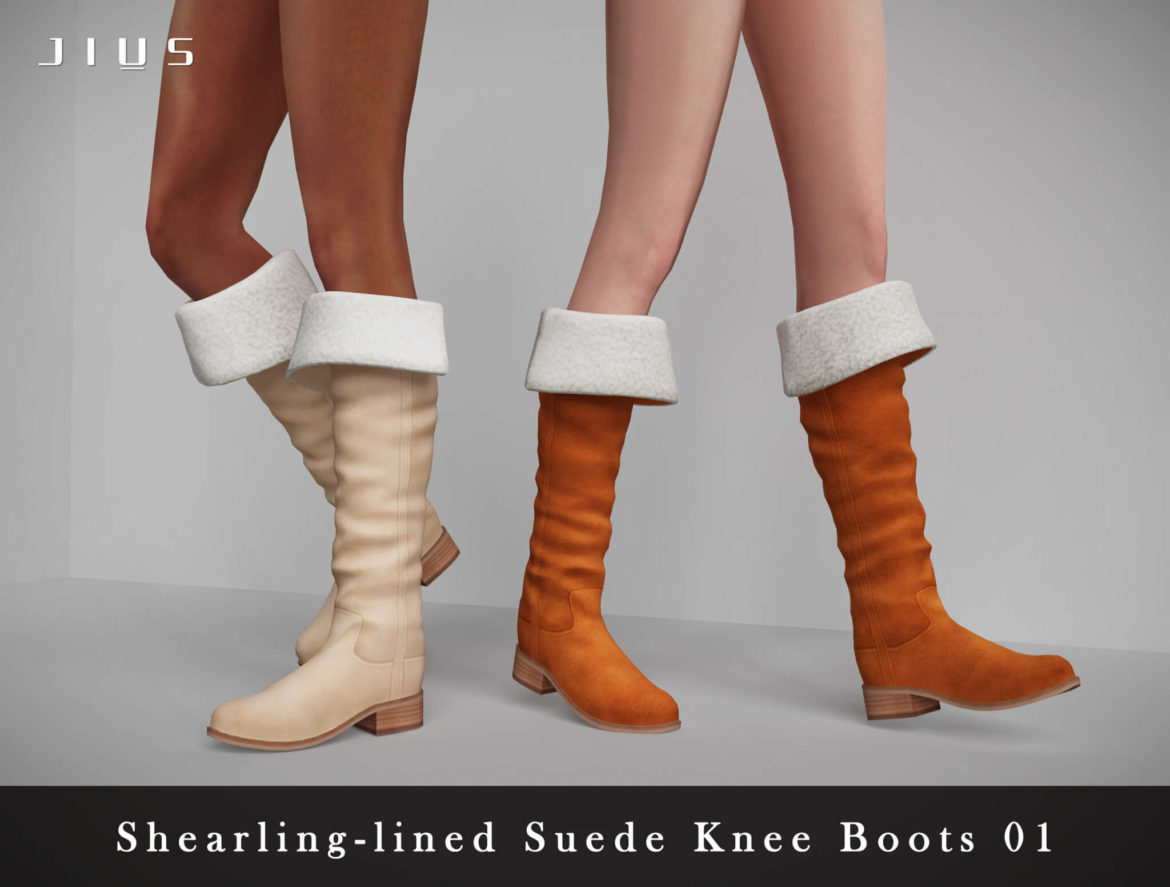 Sims 4 Shearling-lined Suede Knee Boots 01