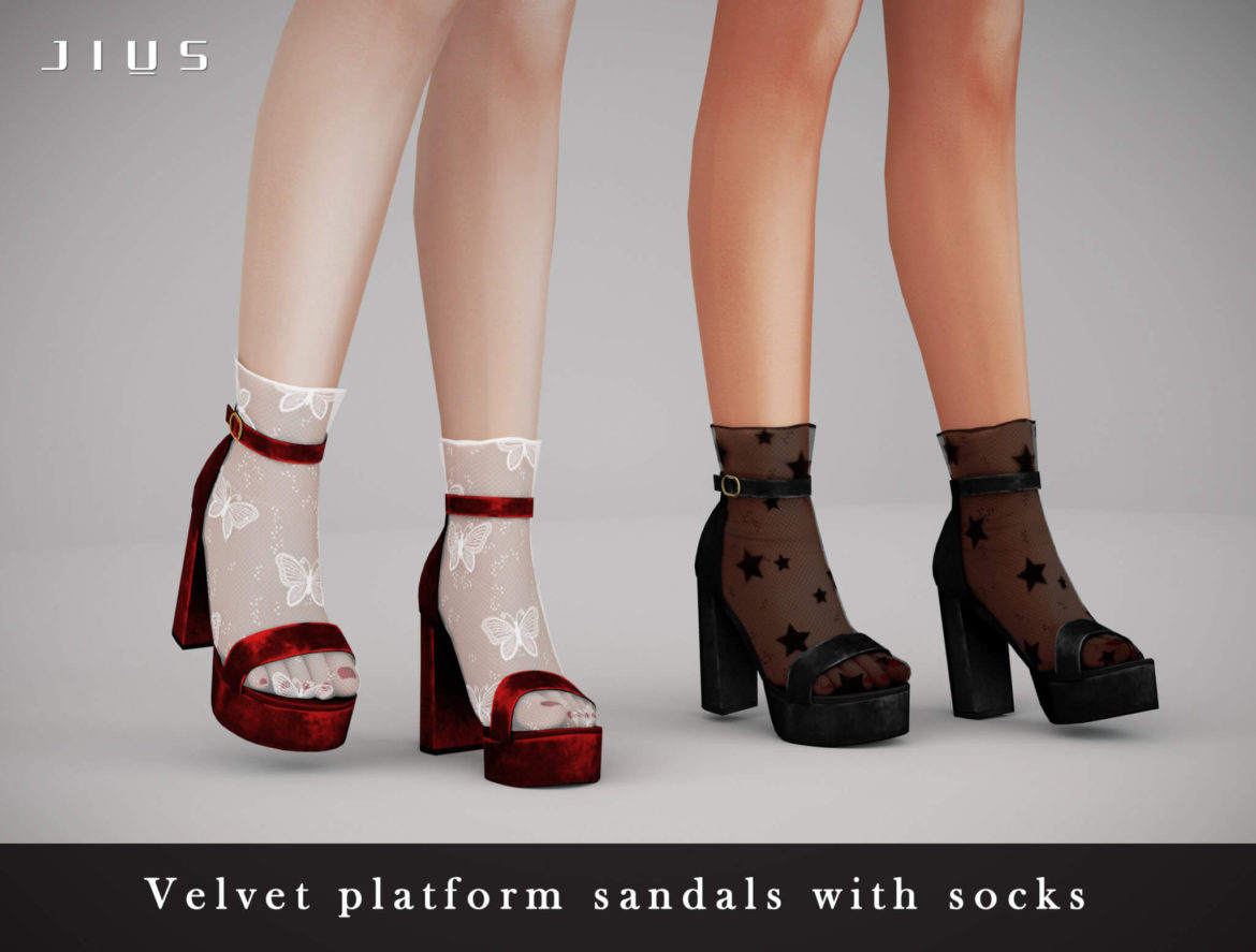 Sims 4 Velvet platform sandals with socks