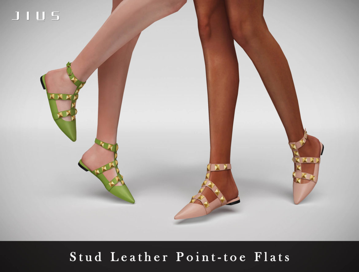 Stud Leather Point-toe Flats 01