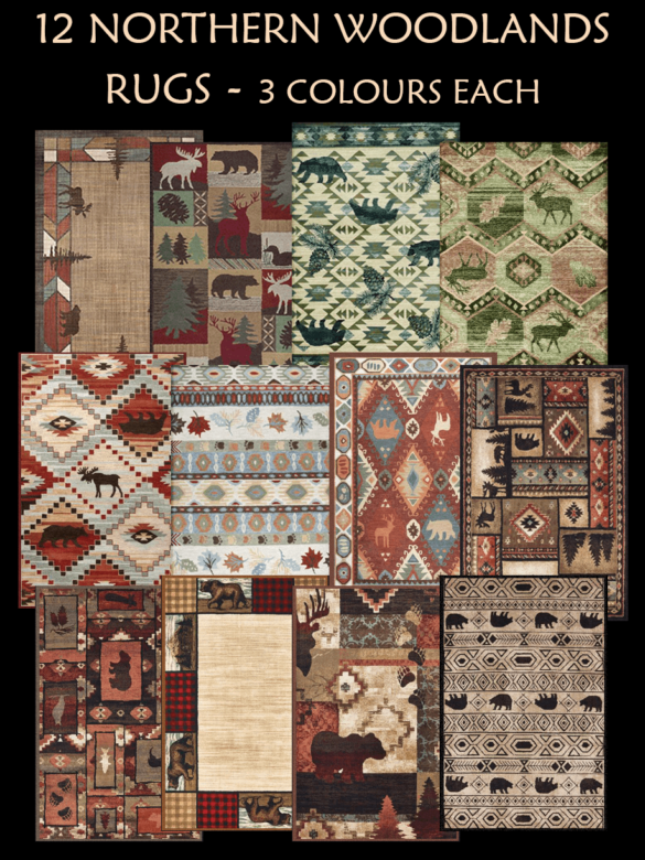 Sims 4 12 Northern Woodlands Rugs – 3 Colours Each