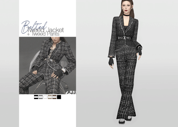 Sims 4 belted tweed jacket tweed pants