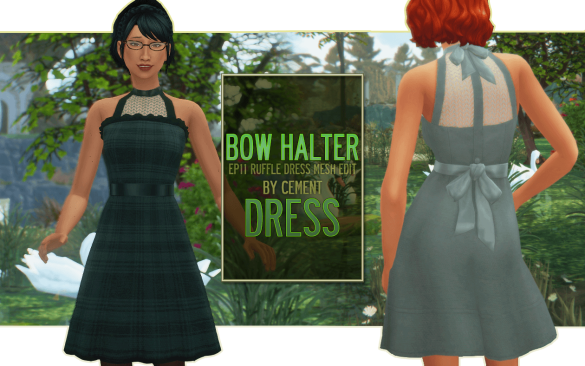 Sims 4 bow halter dress ep11 ruffle dress mesh edit