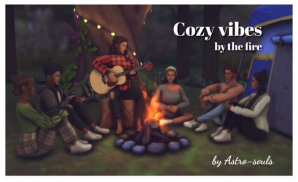 Sims 4 cozy vibes by the fire posepack