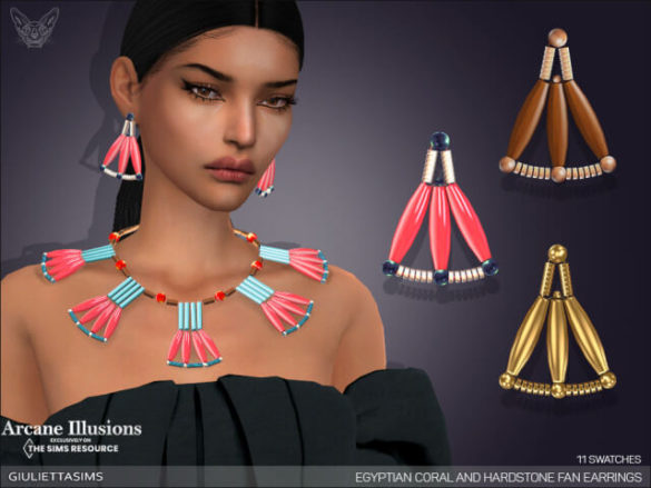 Sims 4 egyptian coral and hardstone fan earrings