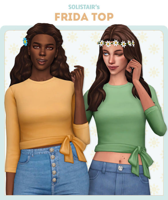 Sims 4 frida top cute sleeved ribbon tied top