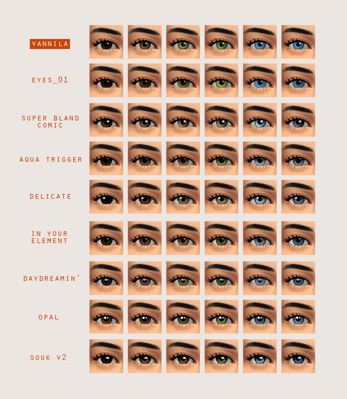 Sims 4 Vanilla Eyes Pack