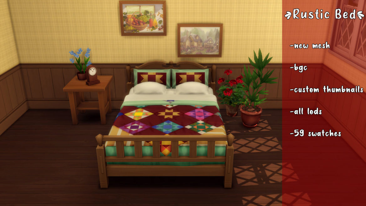 Sims 4 rustic bed new mesh bgc all lods custom