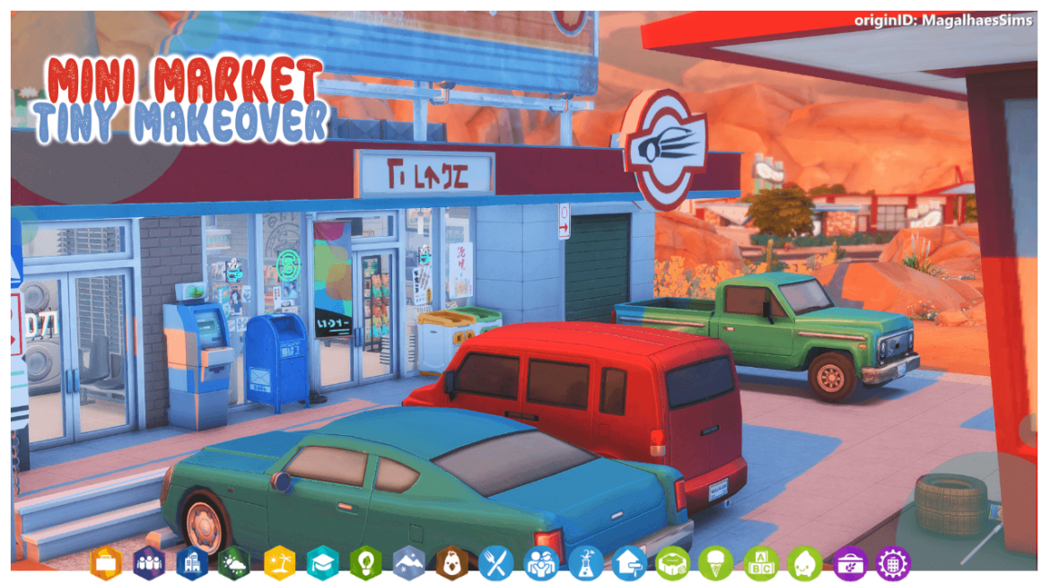 Sims 4 sandtrap gas station mini market tiny makeover