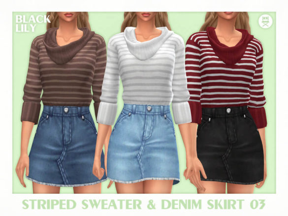 Sims 4 striped sweater denim skirt 03 by black lily