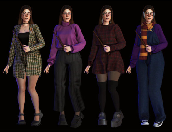 Sims 4 1 hair earrings glasses necklace longcoat