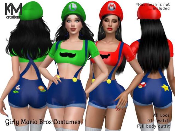 Sims 4 Girly Mario Bros Costumes from KM