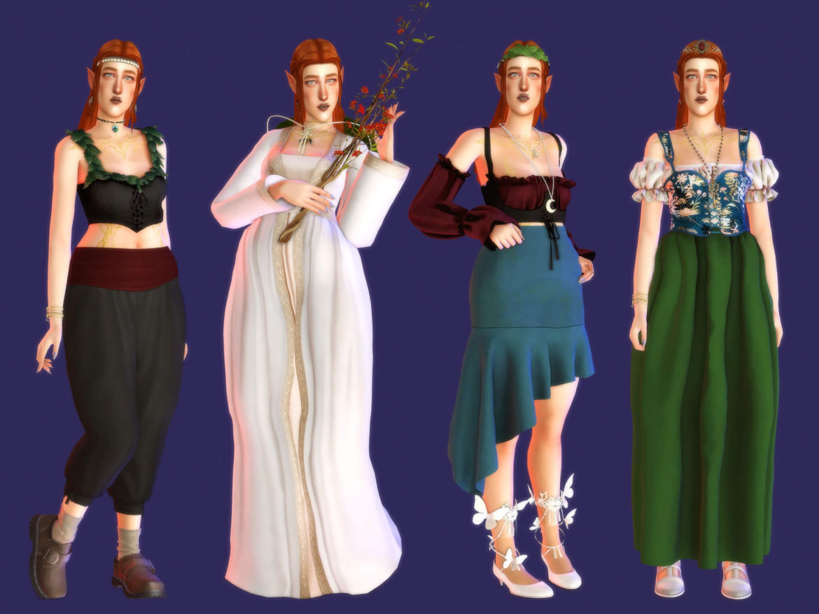 Sims 4 hair top bottom shoes headband earrings