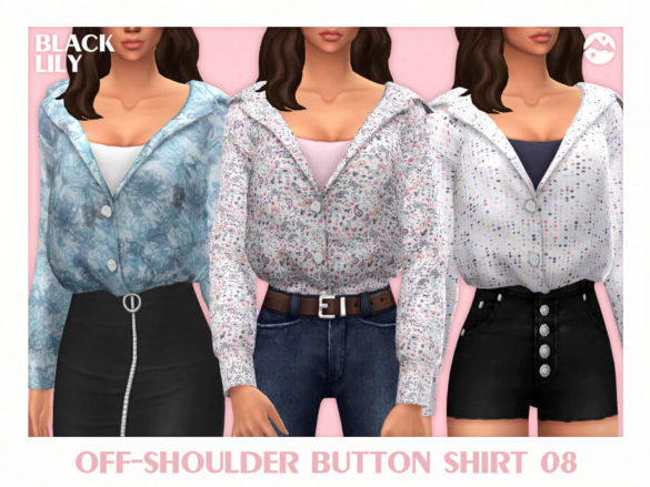 Sims 4 Off-Shoulder Button Shirt 08 by Black Lily at TSR