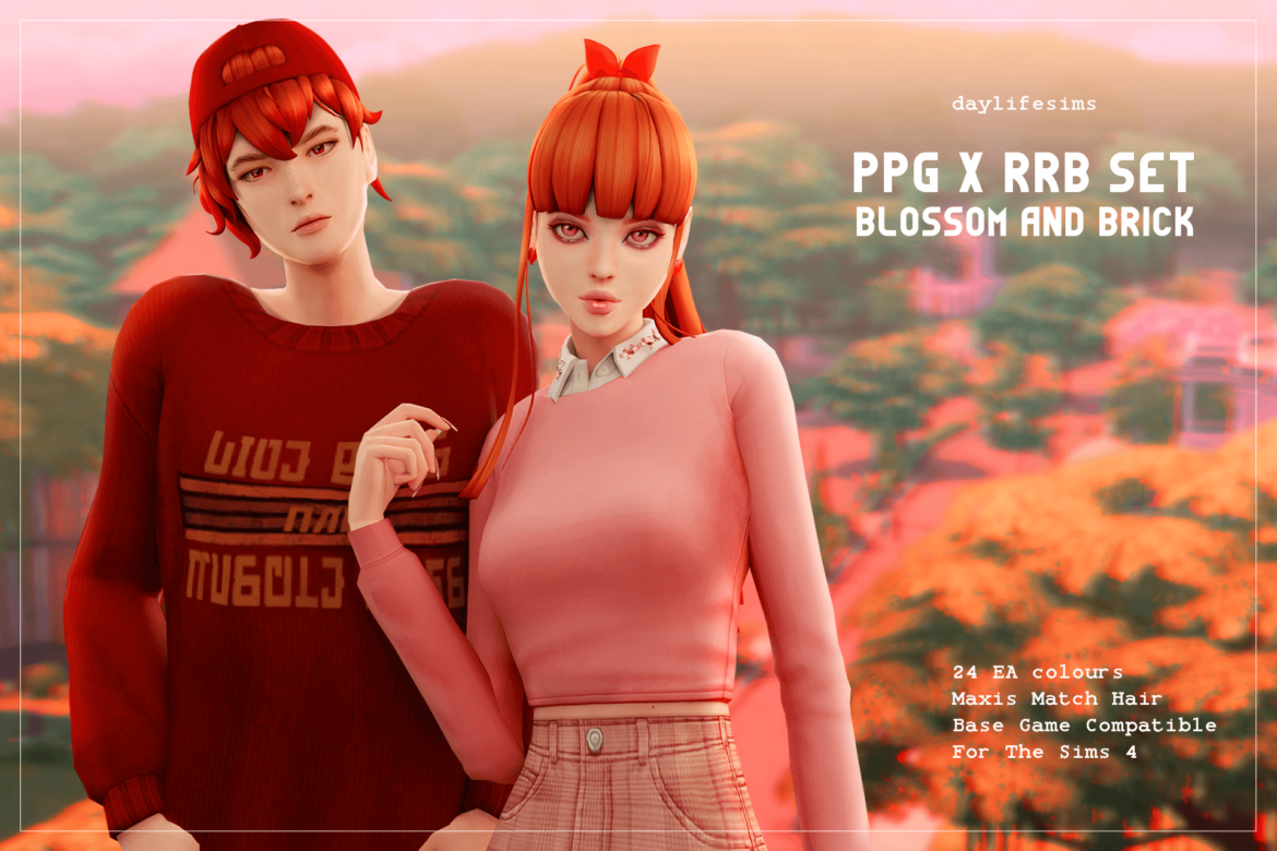 Sims 4 ppg x rrb hair set blossom and brick