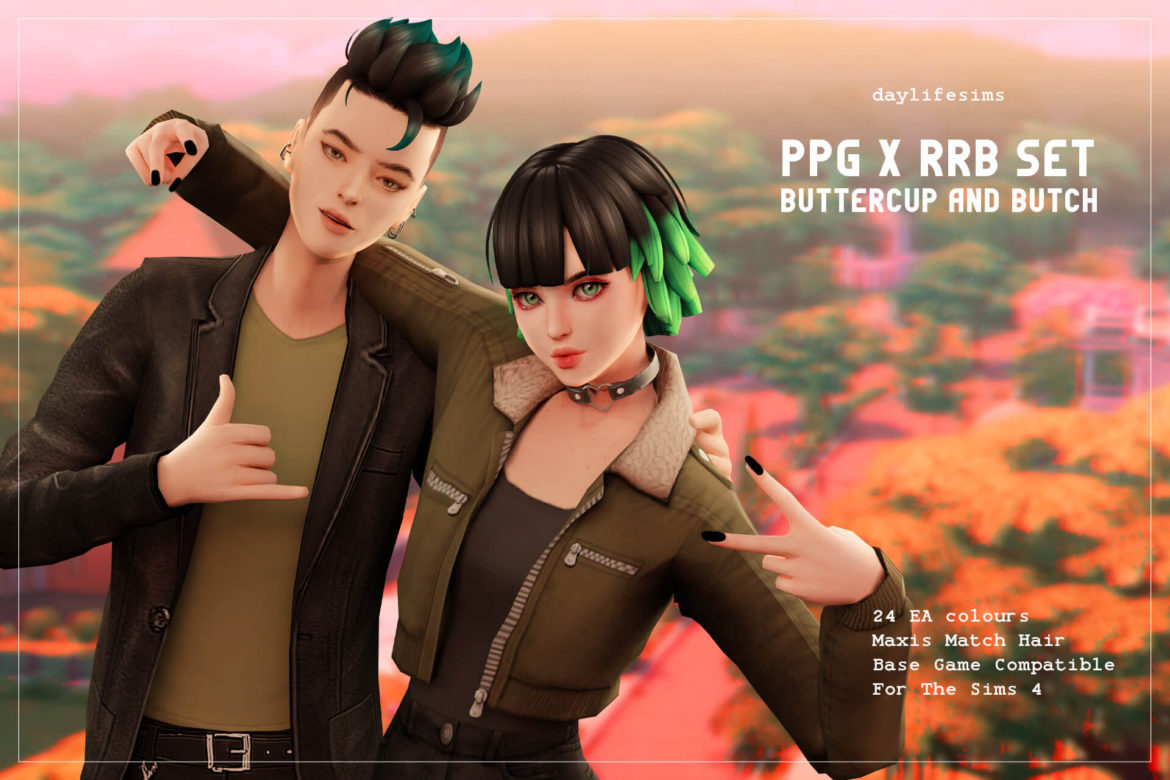 Sims 4 ppg x rrb hair set buttercup and butch