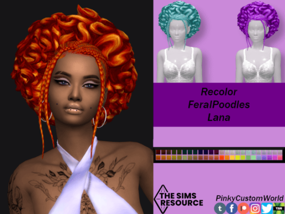 Sims 4 Recolor of FeralPoodles “Lana” hair