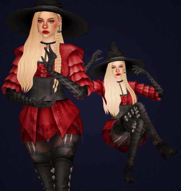 Sims 4 simblreen lookbook look 1 witch outfit hat