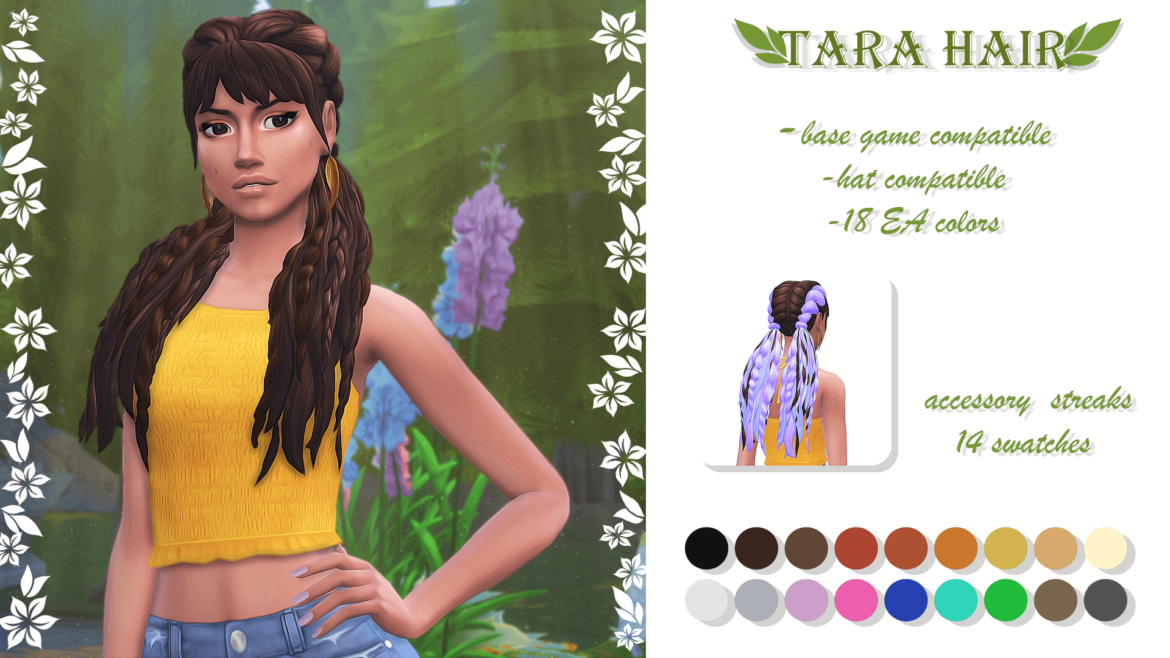 Sims 4 tara hair base game compatible hat compatible