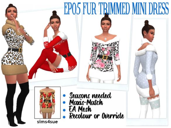 Sims 4 EP05 FUR TRIMMED MINI DRESS by Sims4Sue