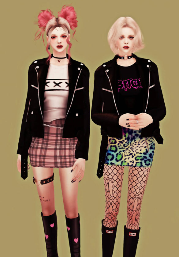 Sims 4 leather jacket skirt set
