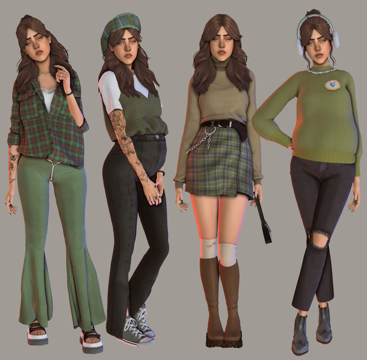 Sims 4 lookbook green winter outfit