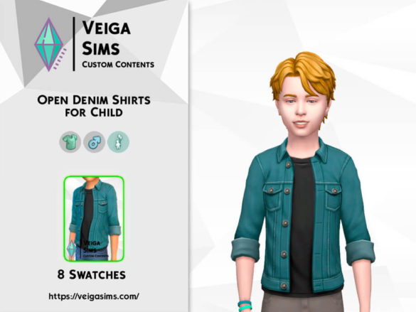 Sims 4 Open Denim Shirts for Child by David_Mtv at TSR