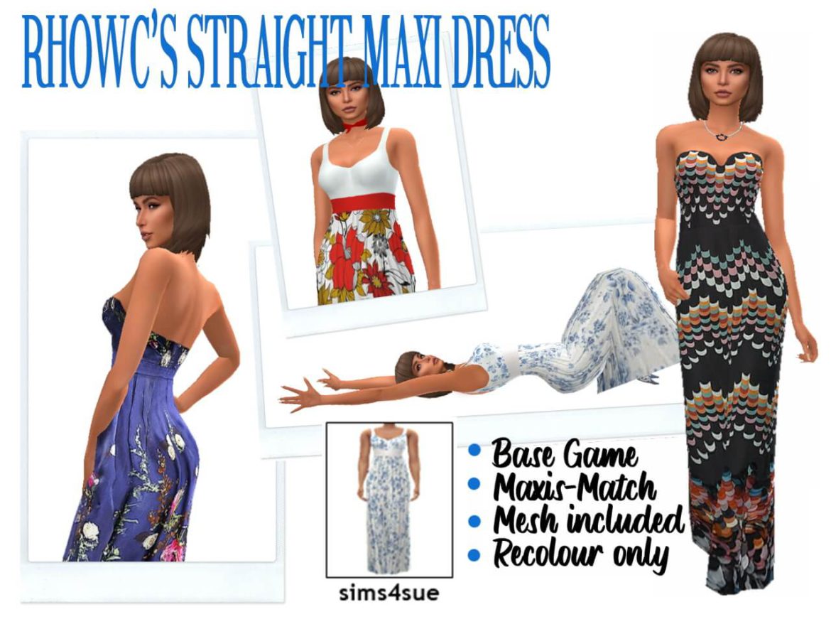 Sims 4 RHOWC’S STRAIGHT MAXI DRESS by Sims4Sue