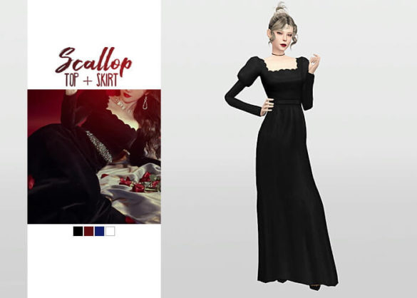 Sims 4 Scallop Top + Skirt by Waekey