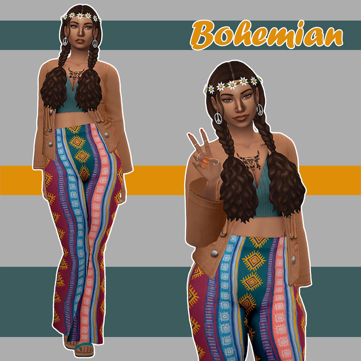 Sims 4 simchronized look book challenge bohemian