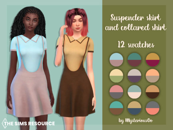 Sims 4 Suspender skirt and collared shirt by MysteriousOo