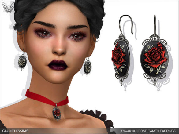 Sims 4 Victorian Gothic Rose Cameo Earrings by feyona
