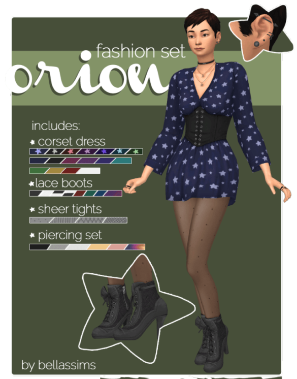 Sims 4 1x Dress, 1x Boots, 1x Tights, 1x Piercing Set