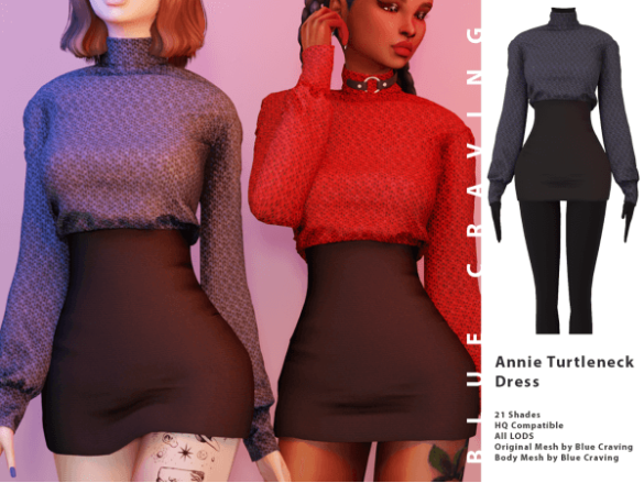 Sims 4 Annie Turtleneck Dress by Blue Craving