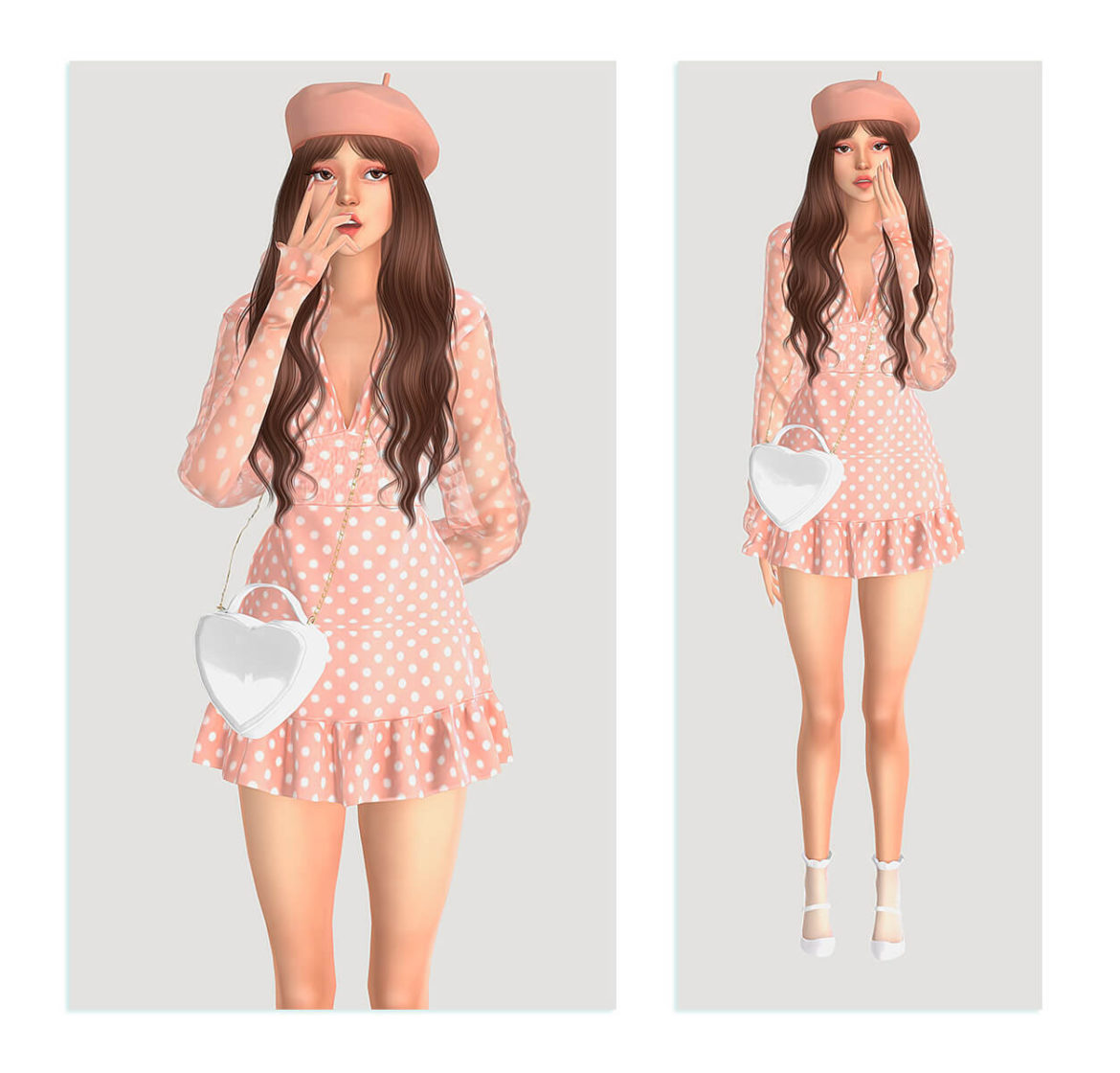 Sims 4 beret hair tsr dress bag socks