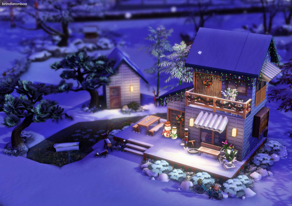 Sims 4 tiny japandi holiday home happy winterfest